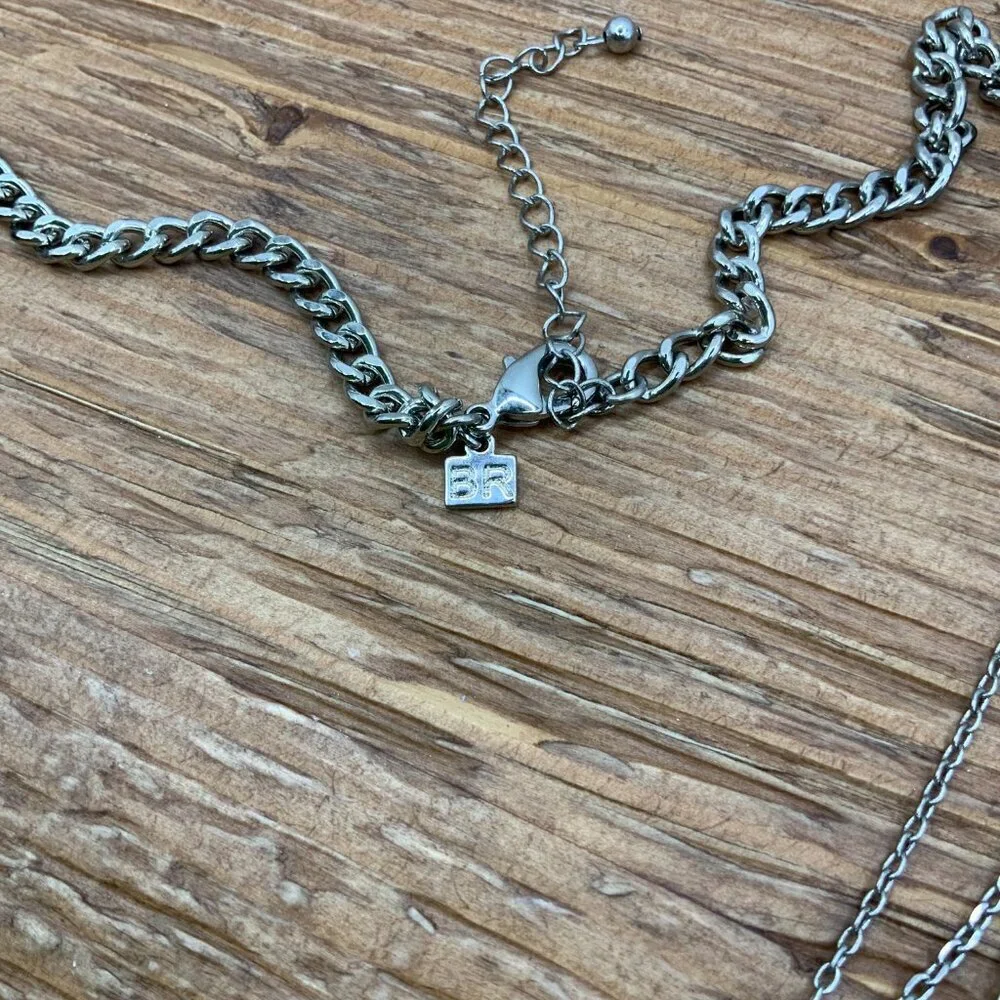 Banana Republic Multi Chains Layered Rhinestone Silver Tone Smokey Necklace - Picture 6 of 6